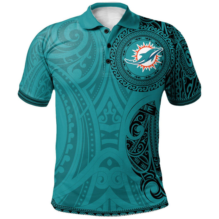 Miami Dolphins Football Polo Shirt -  Polynesian Tatto Circle Crest - NFL
