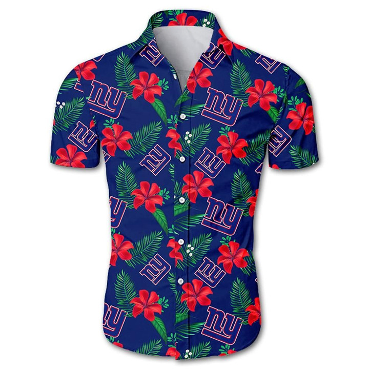 New York Giants Hawaiian Shirt Floral Button Up Slim Fit Body - NFL
