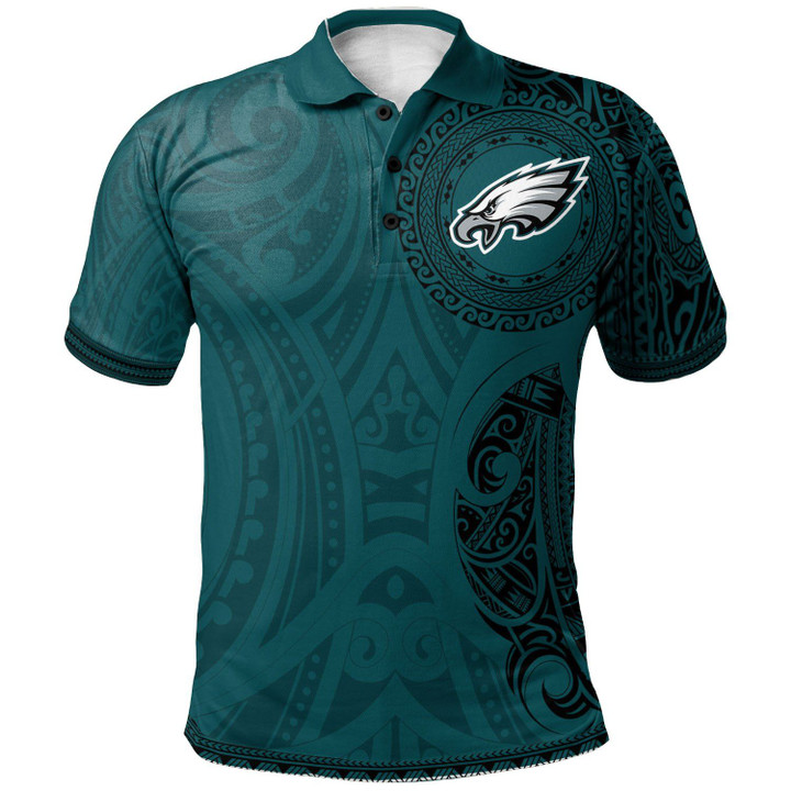 Philadelphia Eagles Football Polo Shirt -  Polynesian Tatto Circle Crest - NFL
