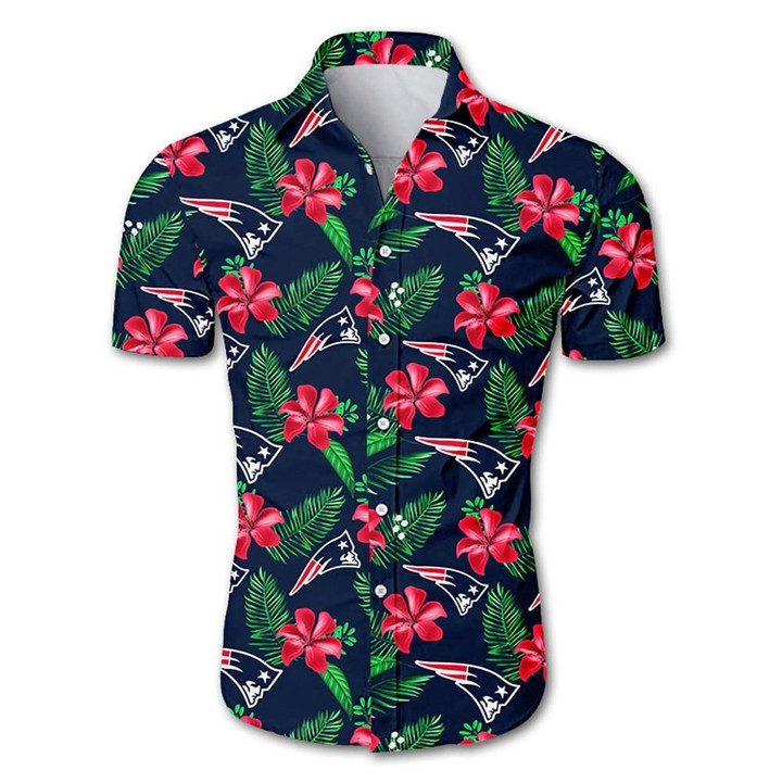 New England Patriots Hawaiian Shirt Floral Button Up Slim Fit Body - NFL