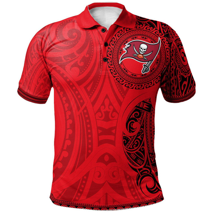 Tampa Bay Buccaneers Football Polo Shirt -  Polynesian Tatto Circle Crest - NFL