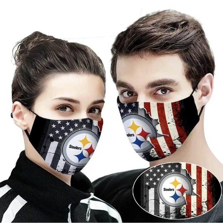 Pittsburgh Steelers Face Mask Logo Mix USA Flag  Football - NFL