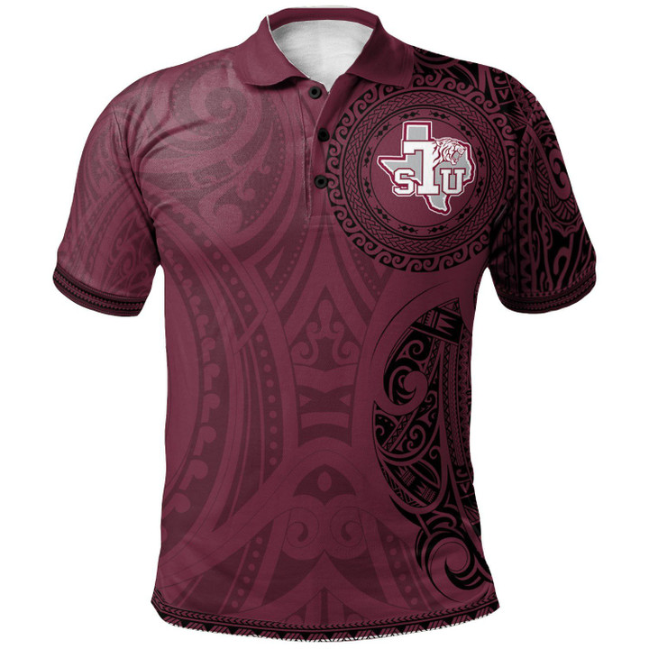 Texas Southern Tigers Football Polo Shirt -  Polynesian Tatto Circle Crest - NCAA