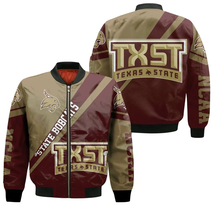 Texas State Bobcats Logo Bomber Jacket Cross Style - NCAA