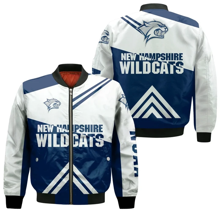 New Hampshire Wildcats Basketball Bomber Jacket  - Stripes Cross Shoulders - NCAA