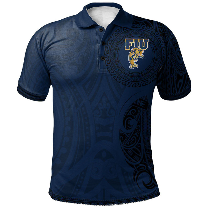 Fiu Panthers Football Polo Shirt -  Polynesian Tatto Circle Crest - NCAA