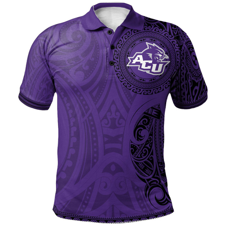 Abilene Christian Wildcats Football Polo Shirt -  Polynesian Tatto Circle Crest - NCAA