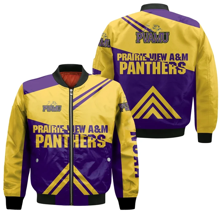 Prairie View A&M Panthers Football Bomber Jacket  - Stripes Cross Shoulders - NCAA