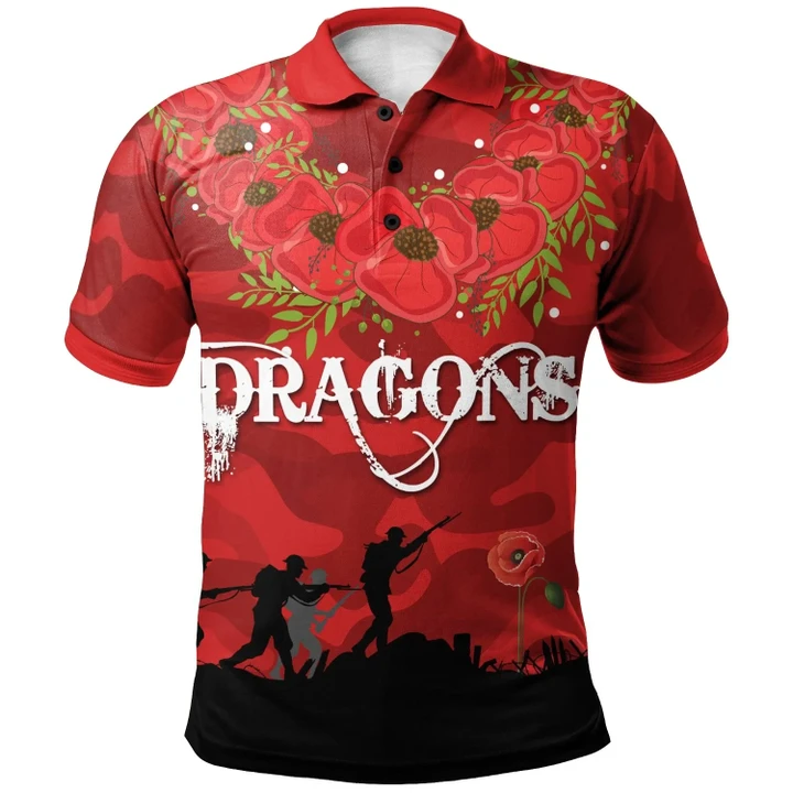 Rugby Anzac Day Polo Shirt St. George Illawarra Dragons Style 09