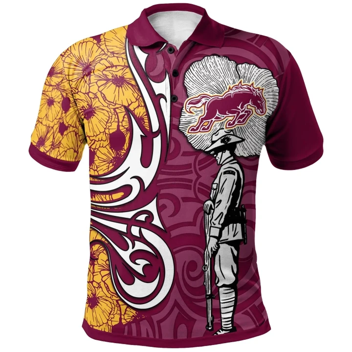 Rugby Anzac Day Polo Shirt Brisbane Broncos Style 05