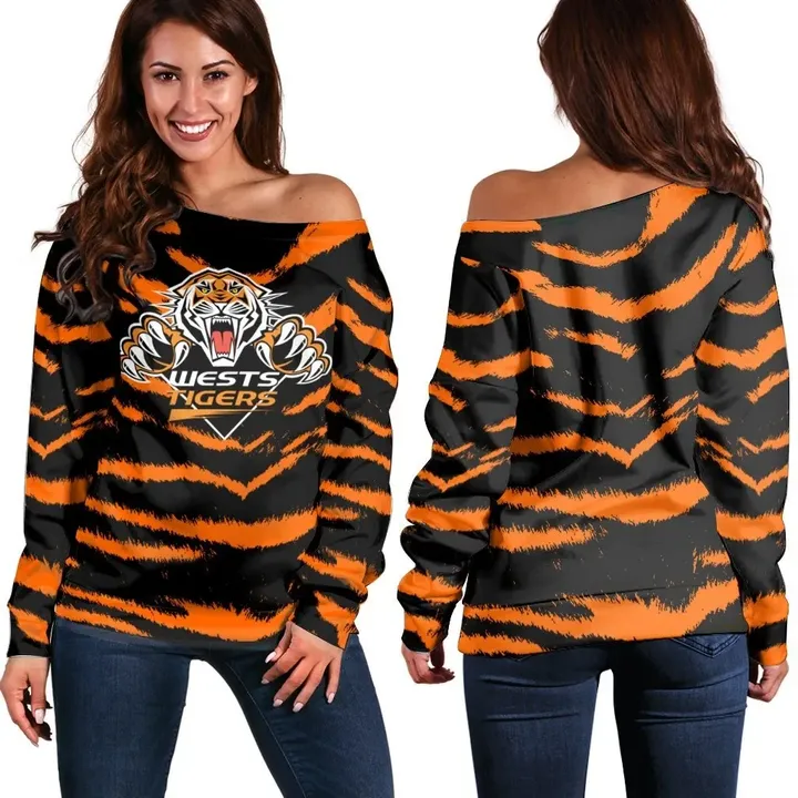 Wests Tigers Women's Off Shoulder Sweater NRL
