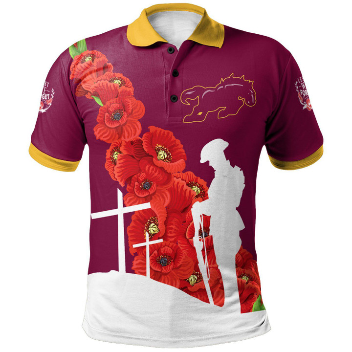 Rugby Anzac Day Polo Shirt Brisbane Broncos Style 01