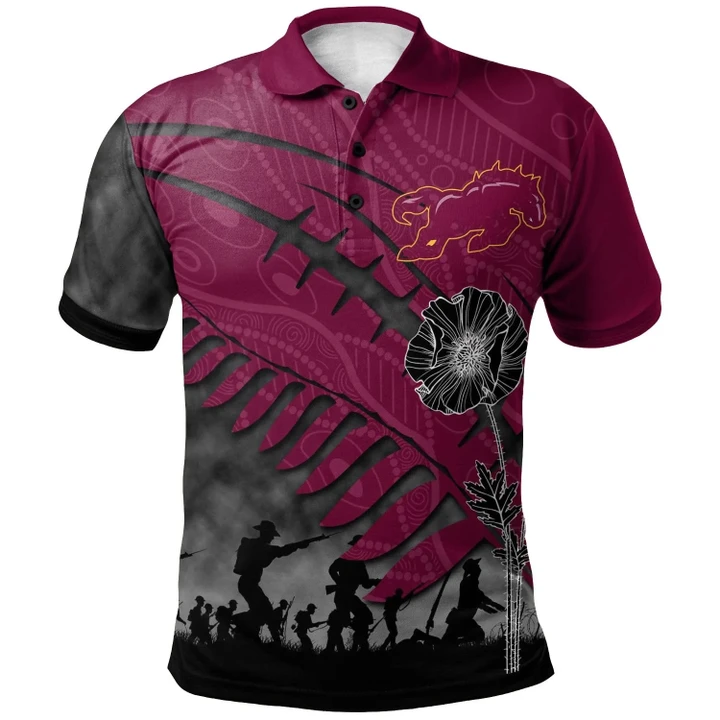 Rugby Anzac Day Polo Shirt Brisbane Broncos Style 06
