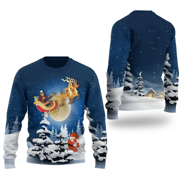 Bigfoot On Sleigh Christmas Sweater Funny Santa