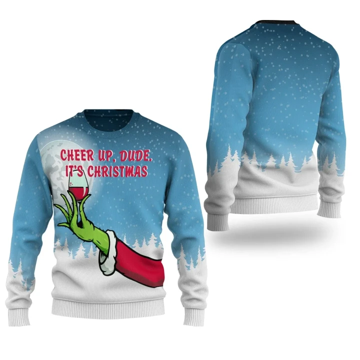 Grinch Christmas Sweater Cheer Up Dude It's Christmas