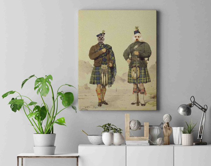 Portrait Of Couple Scotist Clan Tartan Macleay & Campbell Couple Custom Multiple Pet Canvas