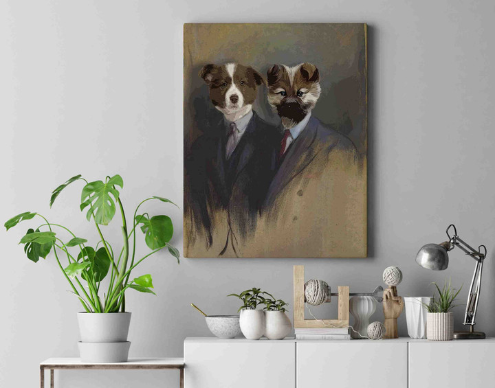 Portrait Of A Couple Gentleman Custom Multiple Pet Canvas