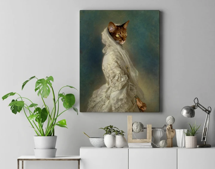 Portrait Of A Lady In A White Dress Custom Pet Canvas