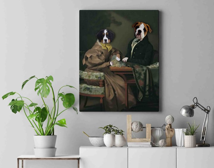 Portrait Of A Couple At A Table Custom Multiple Pet Canvas