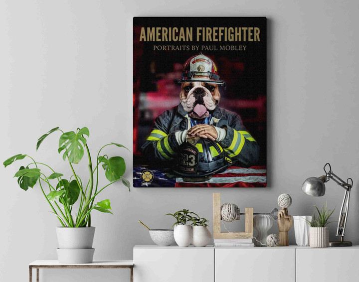 Portrait Of A Captain American Firefighter Custom Pet Canvas