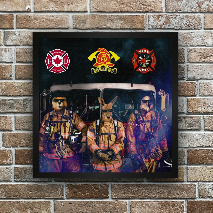 Portrait Of US - Canadian - Australian Firefighter Custom Animal Canvas