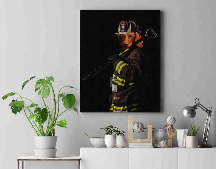 Portrait Of A Mount Desert Fire Dept Chief Firefighter Custom Pet Canvas