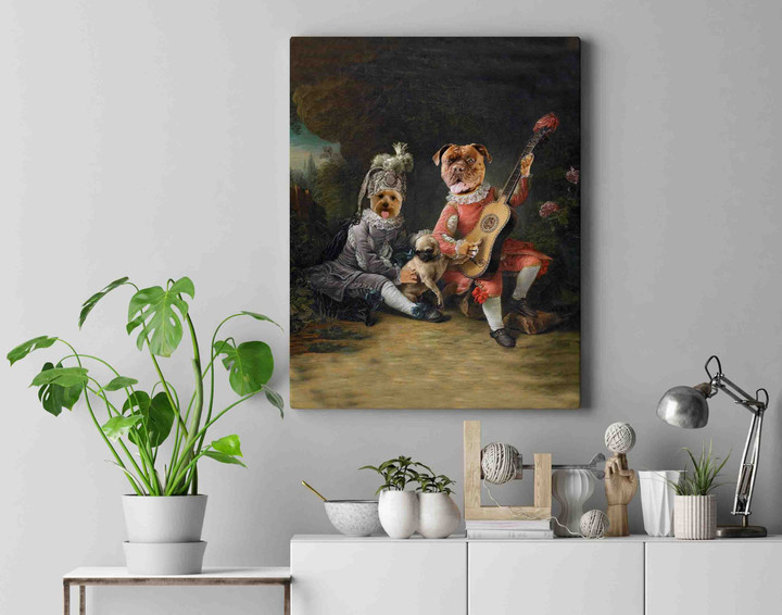 Portrait Of A Couple Cute Custom Multiple Pet Canvas