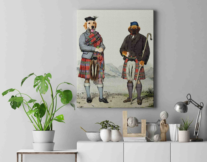 Portrait Of A Male Scottish Clan Tartan Robertson & Stewart Couple Custom Multiple Pet Canvas