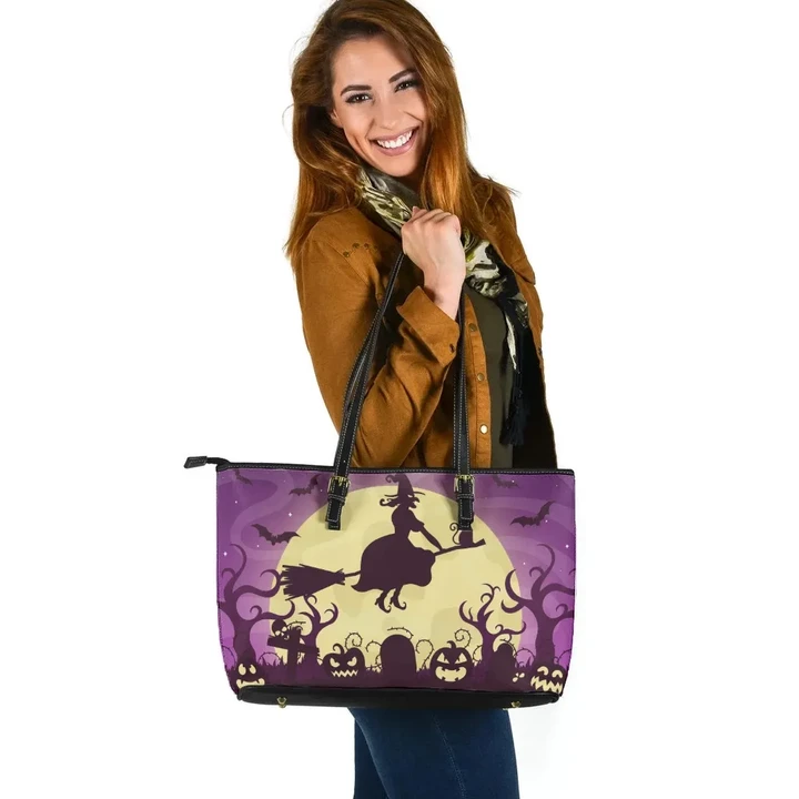 Halloween Witch Leather Tote Bag #Halloween