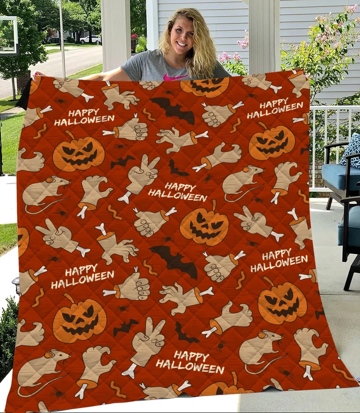 Happy Halloween Pumpkin Pattern Quilt #Halloween