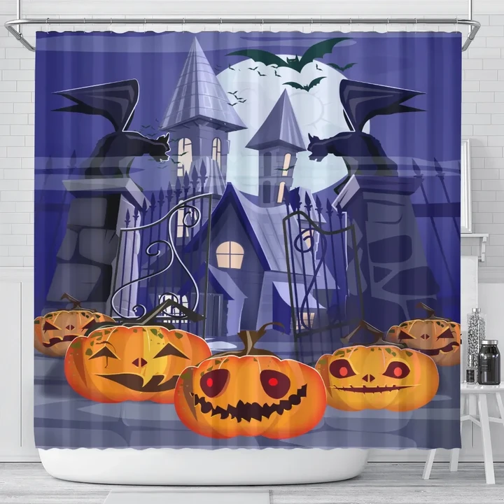 Halloween Castle Pumpkins Shower Curtain #Halloween