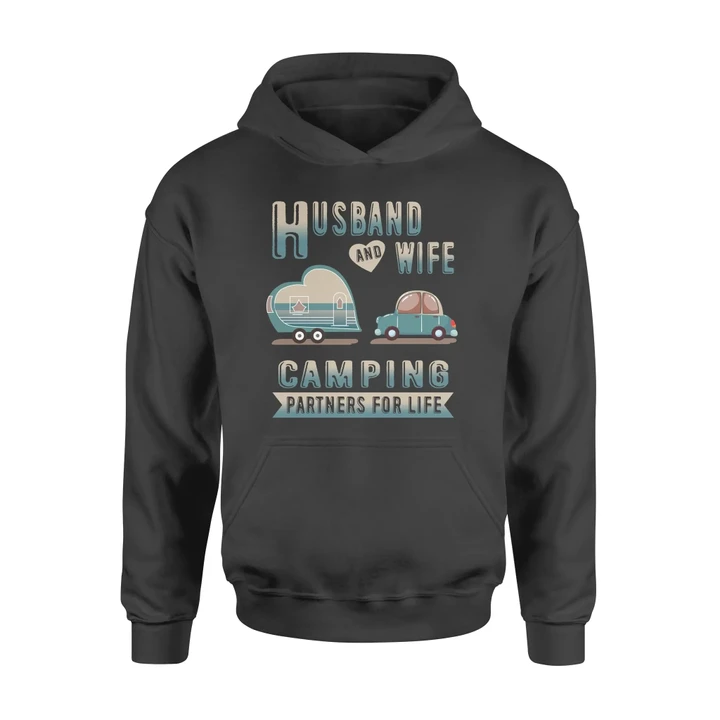 Husband And Wife Camping Partners For Life Heart Car Love Valentine Hoodie