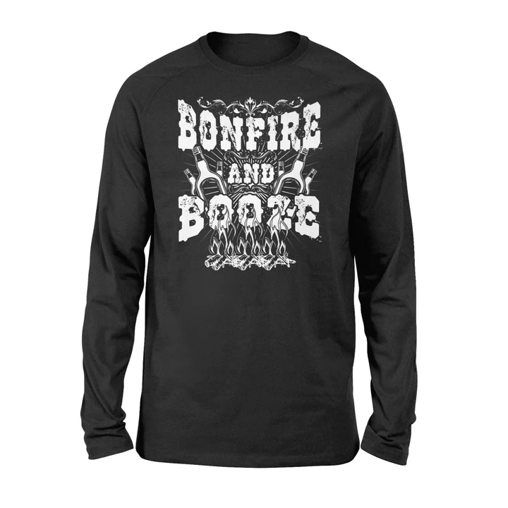 Bonfire And Booze Funny Beer Drinking Camping Long Sleeve T-Shirt
