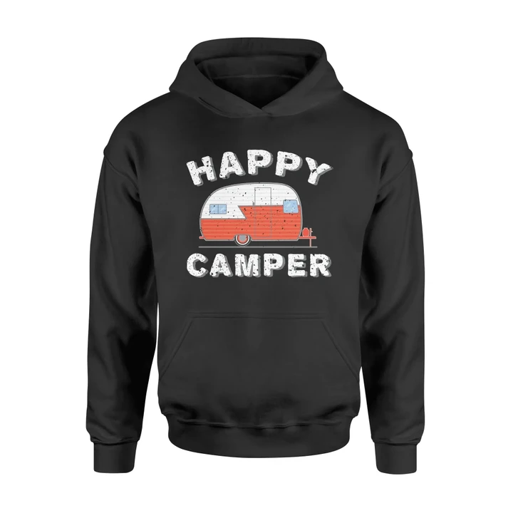 Distressed Happy Camper Vintage Rv Trailer Hoodie