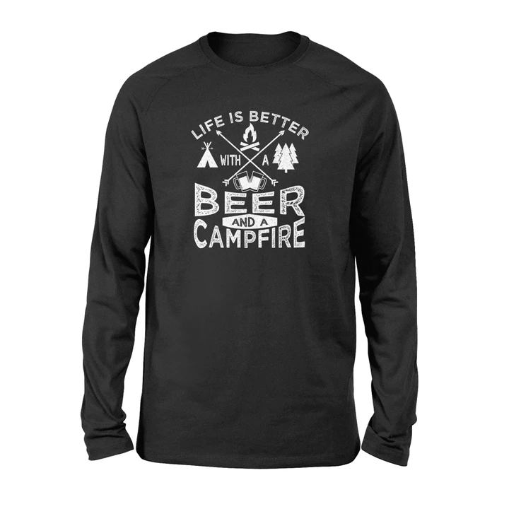 Camping Beer Campfire Graphic Long Sleeve T-Shirt