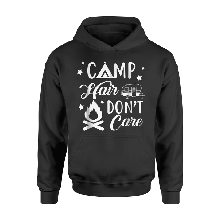 Camp Hair Don't Care Funny Camping Hoodie