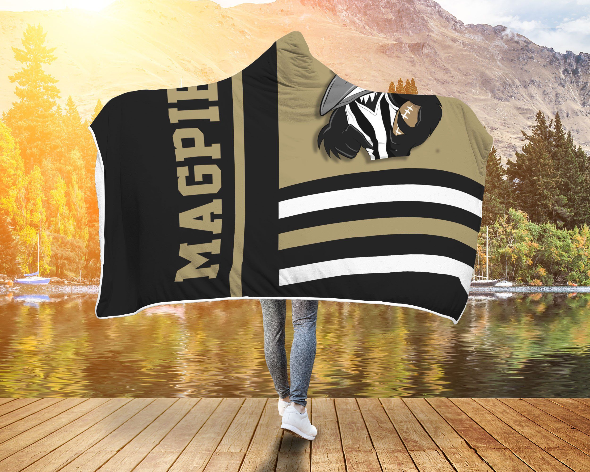 Collingwood Magpies Retro AFL Hooded Blanket lovetheworldstyle