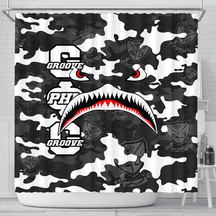 AmericansPower Shower Curtain - Groove Phi Groove Full Camo Shark Shower Curtain | AmericansPower
