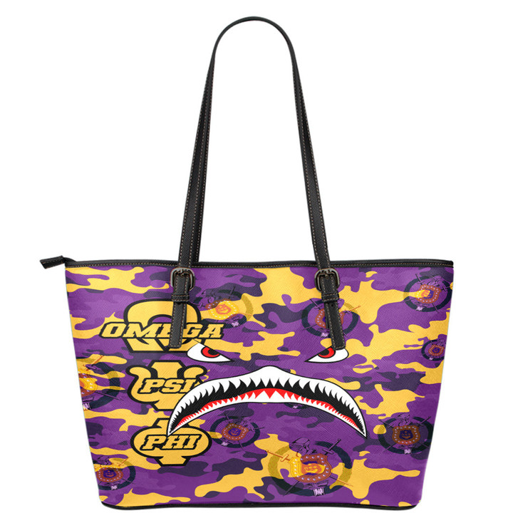 AmericansPower Leather Tote - Omega Psi Phi Full Camo Shark Leather Tote | AmericansPower
