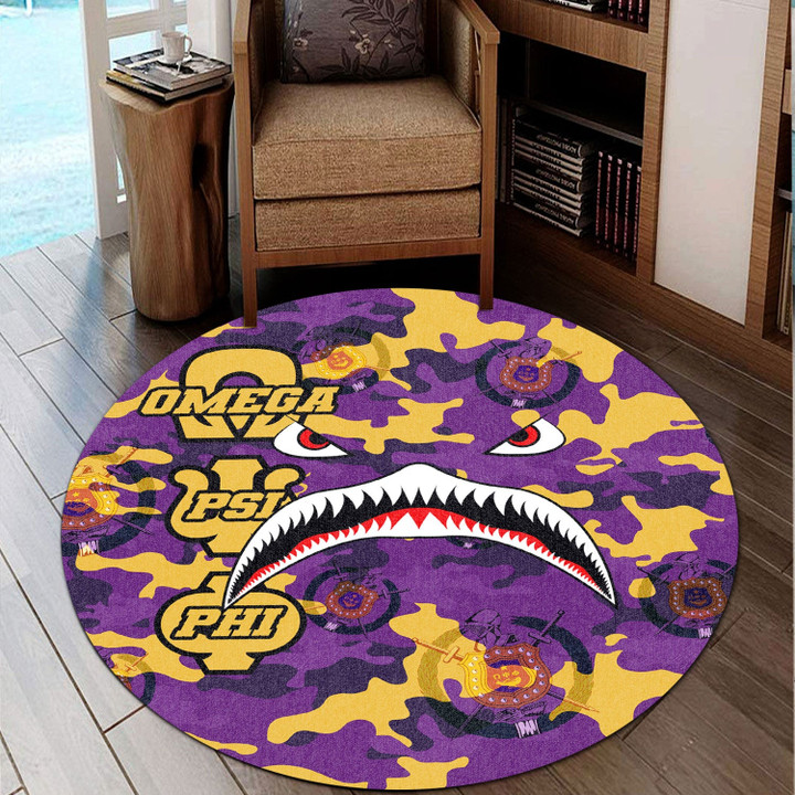 AmericansPower Round Carpet - Omega Psi Phi Full Camo Shark Round Carpet | AmericansPower
