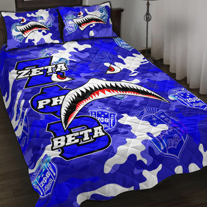 AmericansPower Quilt Bed Set - Zeta Phi Beta Full Camo Shark Quilt Bed Set | AmericansPower
