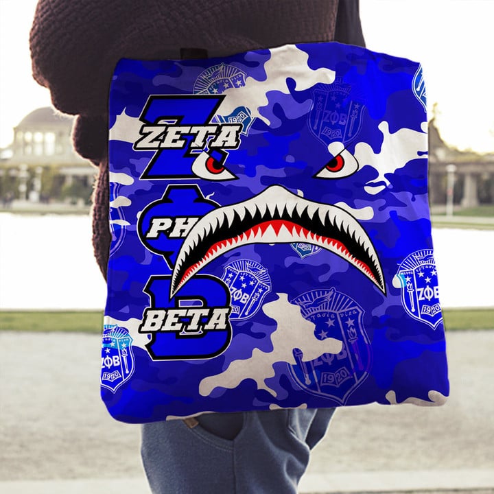 AmericansPower Tote Bag - Zeta Phi Beta Full Camo Shark Tote Bag | AmericansPower
