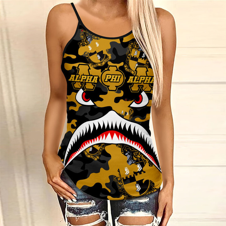 AmericansPower Clothing - Alpha Phi Alpha Full Camo Shark Criss Cross Tanktop A7 | AmericansPower