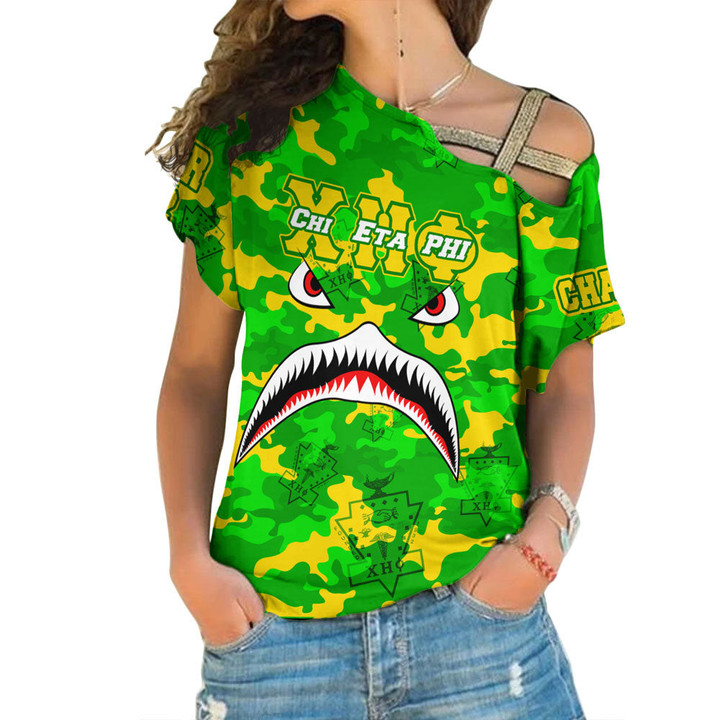 AmericansPower Clothing - Chi Eta Phi Full Camo Shark One Shoulder Shirt A7 | AmericansPower