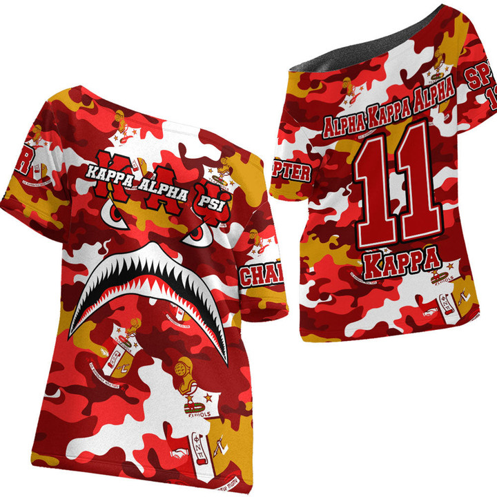 AmericansPower Clothing - Kappa Alpha Psi Full Camo Shark Off Shoulder T-Shirt A7 | AmericansPower