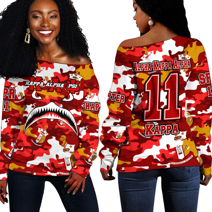 AmericansPower Clothing - Kappa Alpha Psi Full Camo Shark Off Shoulder Sweaters A7 | AmericansPower