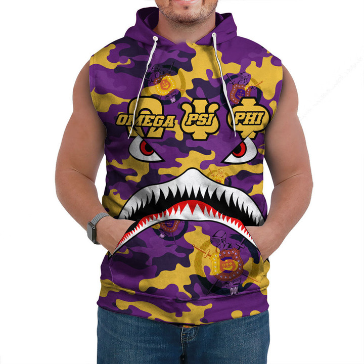 AmericansPower Clothing - Omega Psi Phi Full Camo Shark Sleeveless Hoodie A7 | AmericansPower