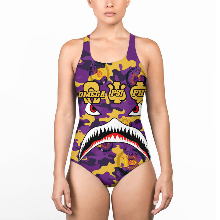 AmericansPower Clothing - Omega Psi Phi Full Camo Shark Women Low Cut Swimsuit A7 | AmericansPower
