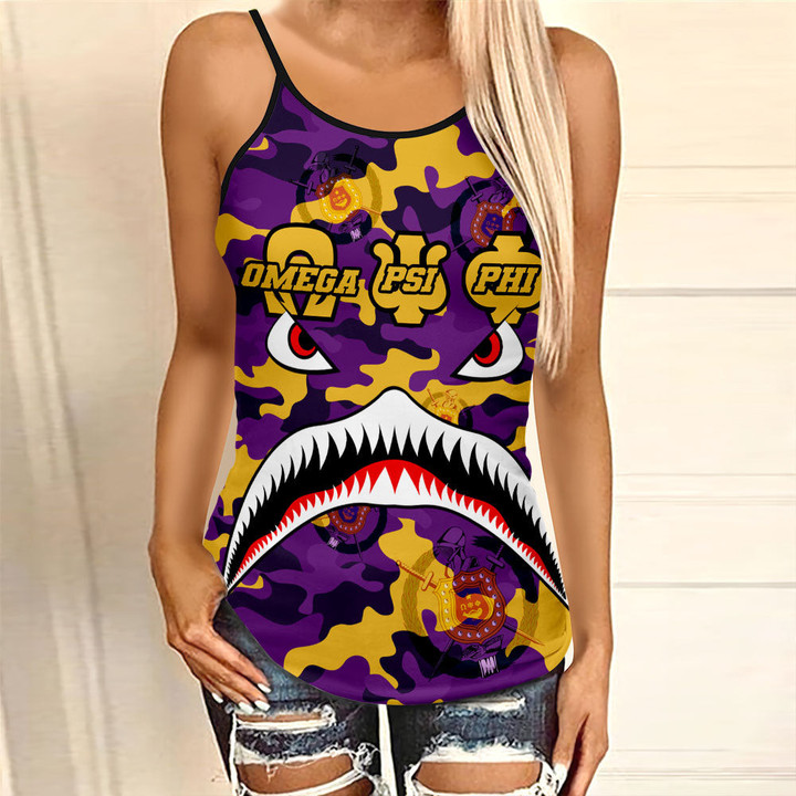 AmericansPower Clothing - Omega Psi Phi Full Camo Shark Criss Cross Tanktop A7 | AmericansPower
