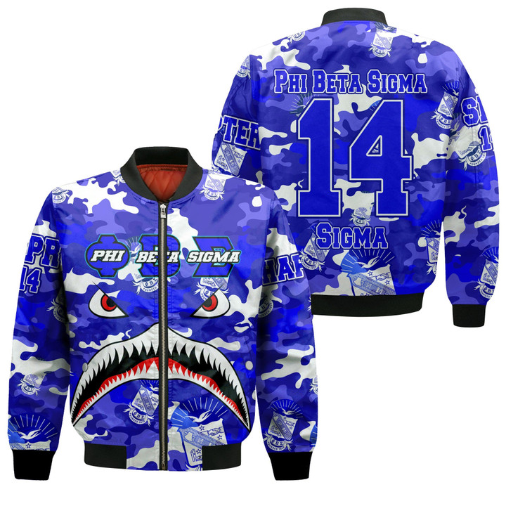 AmericansPower Clothing - Phi Beta Sigma Full Camo Shark Zip Bomber Jacket A7 | AmericansPower